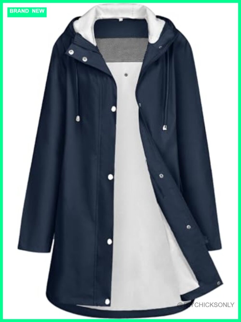 Womens Waterproof PU Rain Jacket Hooded Windproof Long Trench Coat Knee Length
